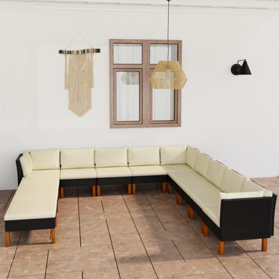 12-delige Loungeset met kussens poly rattan zwart