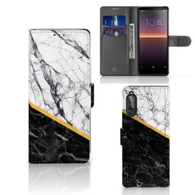 Sony Xperia 10 II | Bookcase | Marmer Wit Zwart - Origineel Cadeau Man