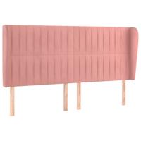 Hoofdbord met randen 203x23x118/128 cm fluweel roze - thumbnail