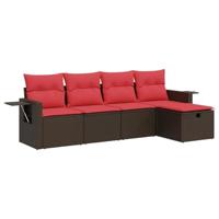 5-delige Loungeset met kussens poly rattan bruin - thumbnail
