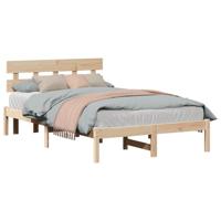 Bedframe met hoofdeinde Bruin 135 x 190 cm Massief grenenhout - thumbnail