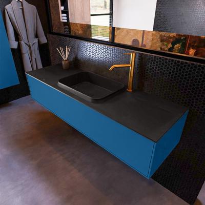 Badkamermeubelset Mondiaz Erin 150 cm met 1 Lade met RIDGE Wastafel Midden Urban met 1 kraangat Greeploos Mat Jeans