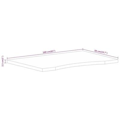 Bureaublad met ronding 160x50x2,5 cm massief ruw mangohout
