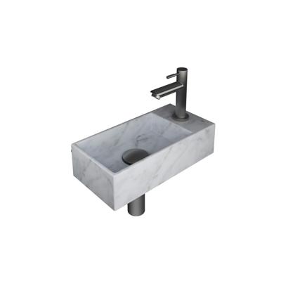 INK - Fonteinpack Marmer Rechts incl. Fonteinkraan - Design Sifon - Design Plug en Montageset - 360x180x90 Mm - Mat Wit Marmer/brushed Nickel