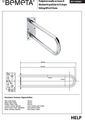Handgreep U-Vorm Sapho Handicap 81,3 cm Roestvrij Staal