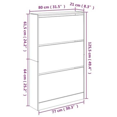 Schoenenkast 80x21x125,5 cm bewerkt hout gerookt eikenkleurig