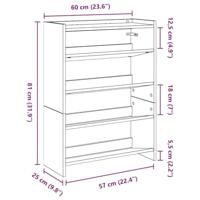 VidaXL Schoenenrek 60x25x81 cm bewerkt hout bruin eikenkleur - thumbnail