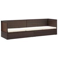 Loungebed met ligkussen en kussens poly rattan bruin - thumbnail