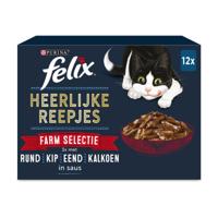 Felix Heerlijke Reepjes Farm Selectie met rund, kip, eend, kalkoen in saus natvoer kat 4 x (12 x 80 g) - thumbnail