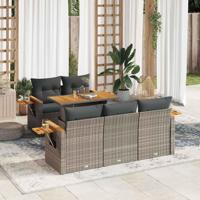 6-delige Loungeset met kussens poly rattan acacia grijs - thumbnail