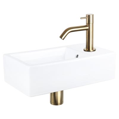 Differnz Force fonteinset - 40x22x11.5cm - Rechthoek - 1 kraangat - Gebogen matte goude kraan - Keramiek Wit SW637184/SW644702/SW724040/SW865583