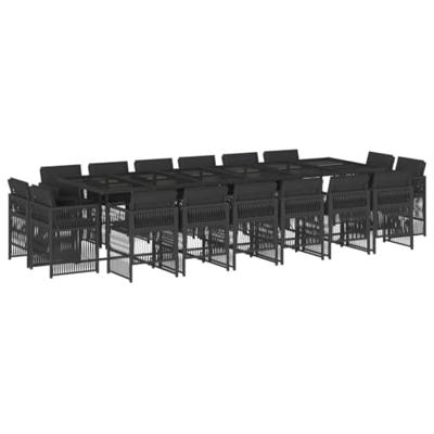 17-delige Tuinset met kussens poly rattan zwart