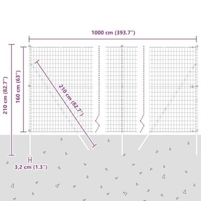 VidaXL Hek met paal zilver 1,6 x 10 m staal en pvc