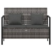 Tuinbank 2-zits met kussens poly rattan grijs - thumbnail