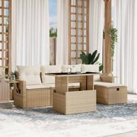 6-delige Loungeset met kussens poly rattan beige - thumbnail