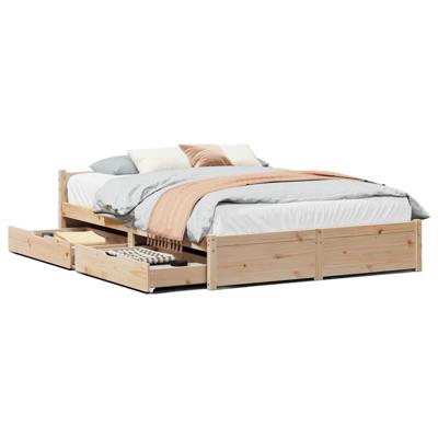vidaXL Bedframe met lades massief grenenhout 150x200 cm, bed, bed ombouw, twijfelaar bed, bedbodem, slaapkamermeubel, 2 persoonsbed, tweepersoonsbed