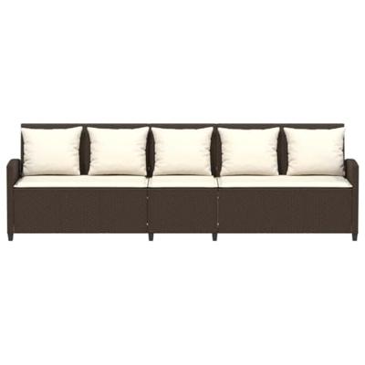 Tuinbank 5-zits met kussens poly rattan bruin