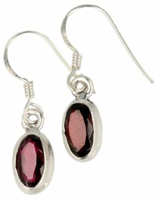 Zilveren Oorbellen Granaat Facet Ovaal - 925 Sterling Zilveren Oorbellen Granaat Facet Ovaal - 925 Sterling