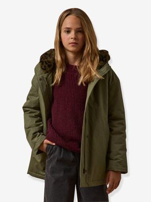 Korte parka voor meisjes met luipaardvoering CYRILLUS groen