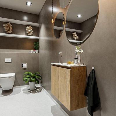 MONDIAZ TURE Fonteinset - 60x23x50cm - 1 kraangat - 2 deuren - washed oak mat - Wasbak links - Solid Surface Wit FK75341279