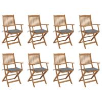 Tuinstoelen 8 st inklapbaar met kussens massief acaciahout - thumbnail