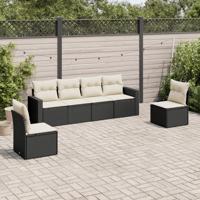 6-delige Loungeset met kussens poly rattan zwart - thumbnail