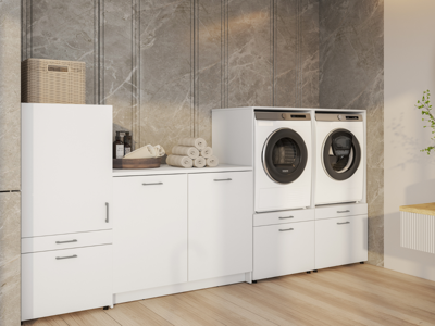 Kast WASHING 2 machines met kast 1 deur 2 lades en kast met werkblad wit