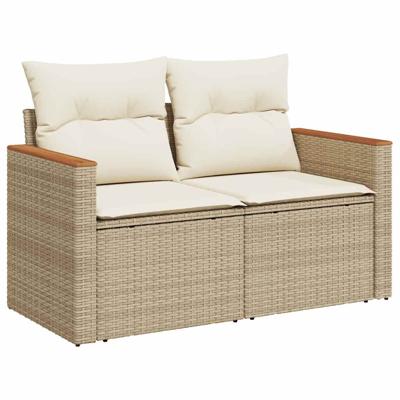 7-delige Loungeset met kussens poly rattan beige - thumbnail
