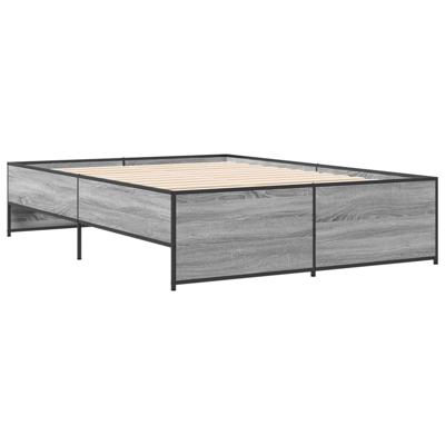 Bedframe bewerkt hout metaal grijs sonoma eiken 150x200 cm - thumbnail