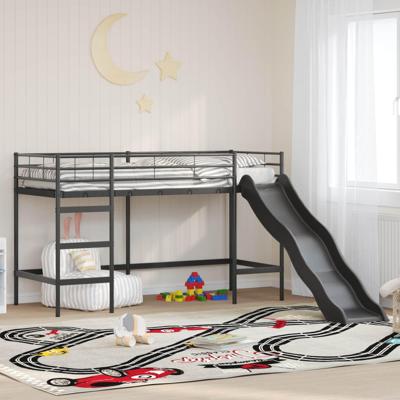 Kinder loft bedframe met glijbaan Zwart en Anthraciet