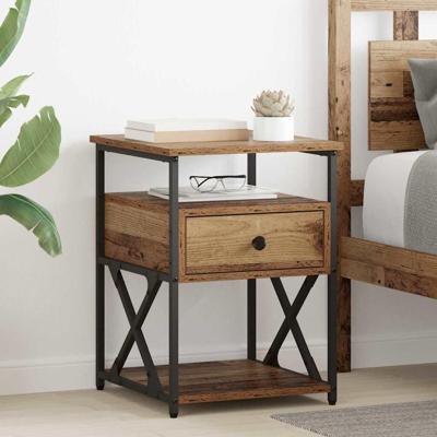 Nachtkastje met lade Oud hout 40 x 42 x 55 cm Bewerkt hout Nachtkastje met lade Oud hout 40 x 42 x 55 cm Bewerkt hout