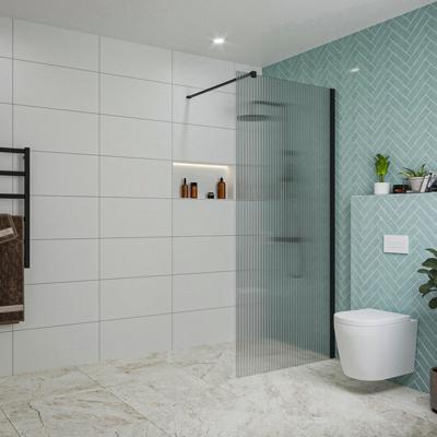 Fortifura Galeria inloopdouche - 90x200cm - ribbelglas - wandarm - mat zwart SW797951/SW797905