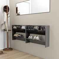 VidaXL Wandschoenenkasten 2 st 80x18x60 cm hout hoogglans grijs - thumbnail
