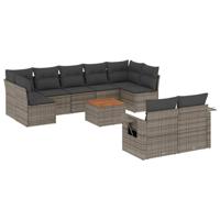 10-delige Loungeset met kussens poly rattan grijs - thumbnail