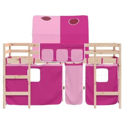 Kinderhoogslaper met tunnel 90x190 cm massief grenenhout roze