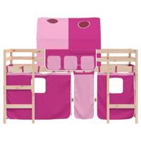 Kinderhoogslaper met tunnel 90x190 cm massief grenenhout roze - thumbnail