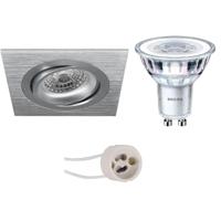 Philips Dimbare LED Spot Set GU10 - Vierkant Mat Zilver - 3W - 4000K - thumbnail