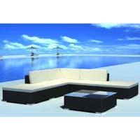 6-delige Loungeset met kussens poly rattan zwart - thumbnail