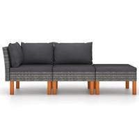 3-delige Loungeset poly rattan en massief eucalyptushout - thumbnail