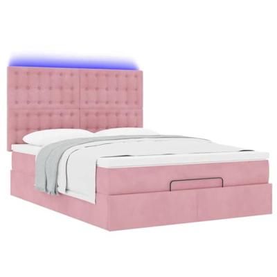 Ottoman bed met matrassen en LED's 140x190cm fluweel roze