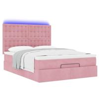 Ottoman bed met matrassen en LED's 140x190cm fluweel roze - thumbnail
