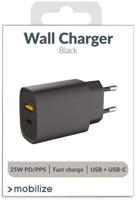 Mobilize Wall Charger USB-C + USB 25W with PD/PPS Black - thumbnail