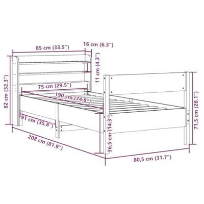 Bedframe zonder matras massief grenenhout wasbruin 75x190 cm Bedframe zonder matras massief grenenhout wasbruin 75x190 cm