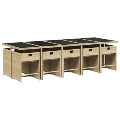 11-delige Tuinset met kussens poly rattan beige