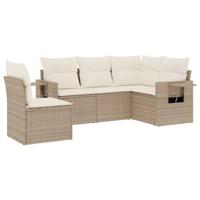5-delige Loungeset met kussens poly rattan beige - thumbnail