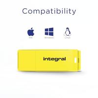 Integral Neon USB 2.0 stick, 32 GB, geel - thumbnail
