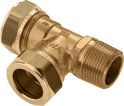 Bonfix knelkoppeling - T-stuk knel x knel x buitendraad - 28mm x 28mm x 1 - Messing