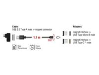 Delock 85723 Magnetische USB data- en oplaadkabelset voor Micro USB / USB Type-C zwart 1,1 m - thumbnail