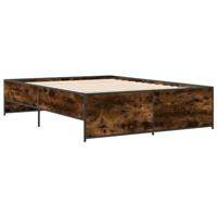 Bedframe bewerkt hout metaal gerookt eikenkleurig 135x190 cm - thumbnail