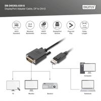 Digitus DB-340301-030-S DisplayPort-kabel DVI / DisplayPort Aansluitkabel DisplayPort-stekker 3.00 m Zwart Afgeschermd (dubbel), Afgeschermd - thumbnail